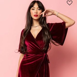 Baltic Born Res Velvet Dress, Size Medium, wraparound, hemmed to knee-length